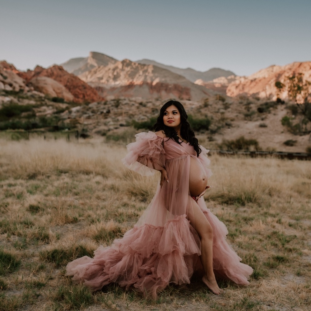 Tulle Robe Maternity Dress Photoshoot Dressing Gown Sheer Long Puffy